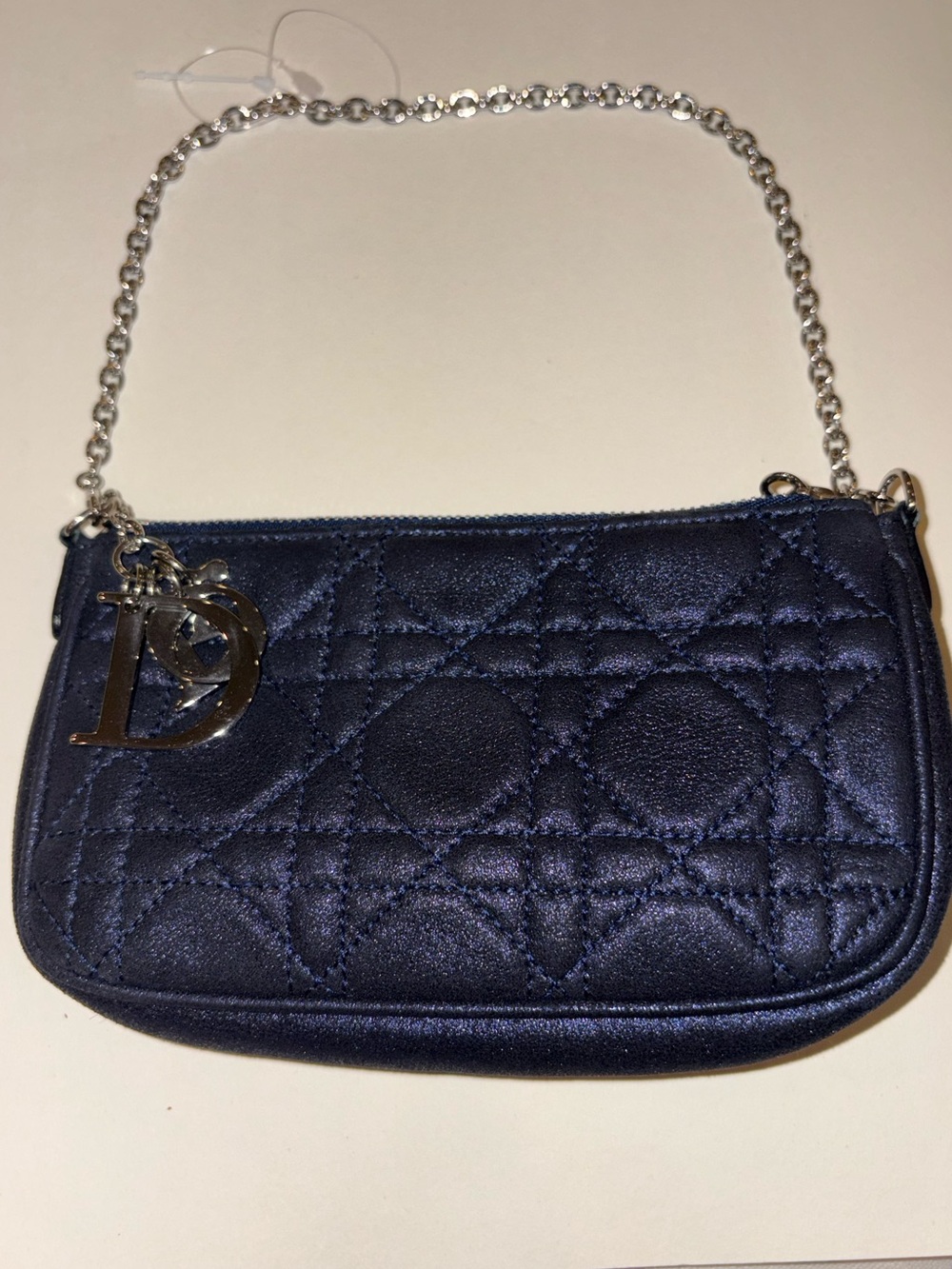DIOR Metallic Navy Blue Mini Cannage Purse Silver tone Chain Strap Lady Dior - Picture 2 of 16